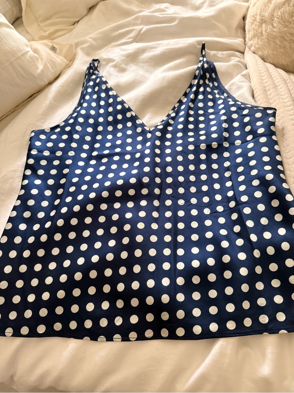 J. Crew Navy and White Polka Dot Silk Cami. Worn once or  twice!